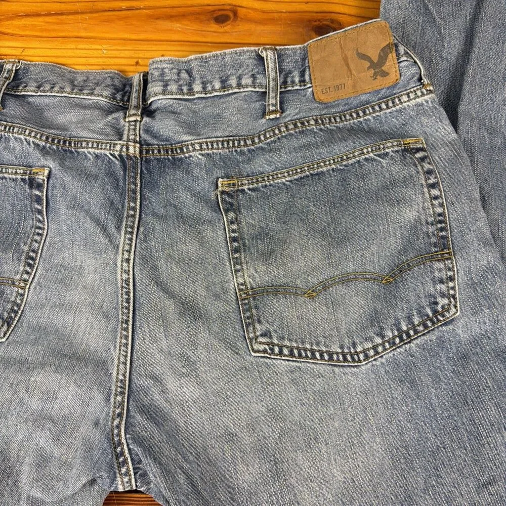 American Eagle Jeans Men's 40x30 Blue Relaxed Straight Cotton Denim Medium Wash
